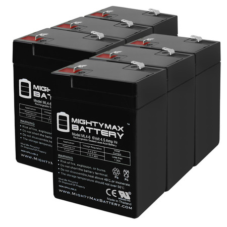 MIGHTY MAX BATTERY ML4-6 - 6V 4.5AH Light Alarms 2FL-1 Replacement Battery - 6 Pack ML4-6MP687213